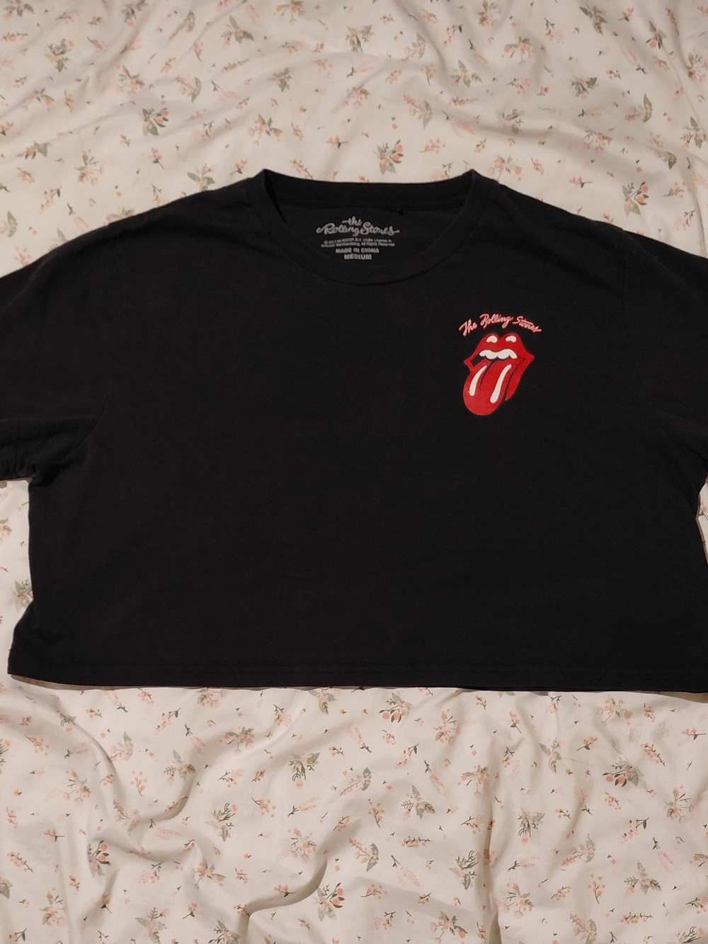 The Rolling Stones Black Cropped Tee with Tongue Logo